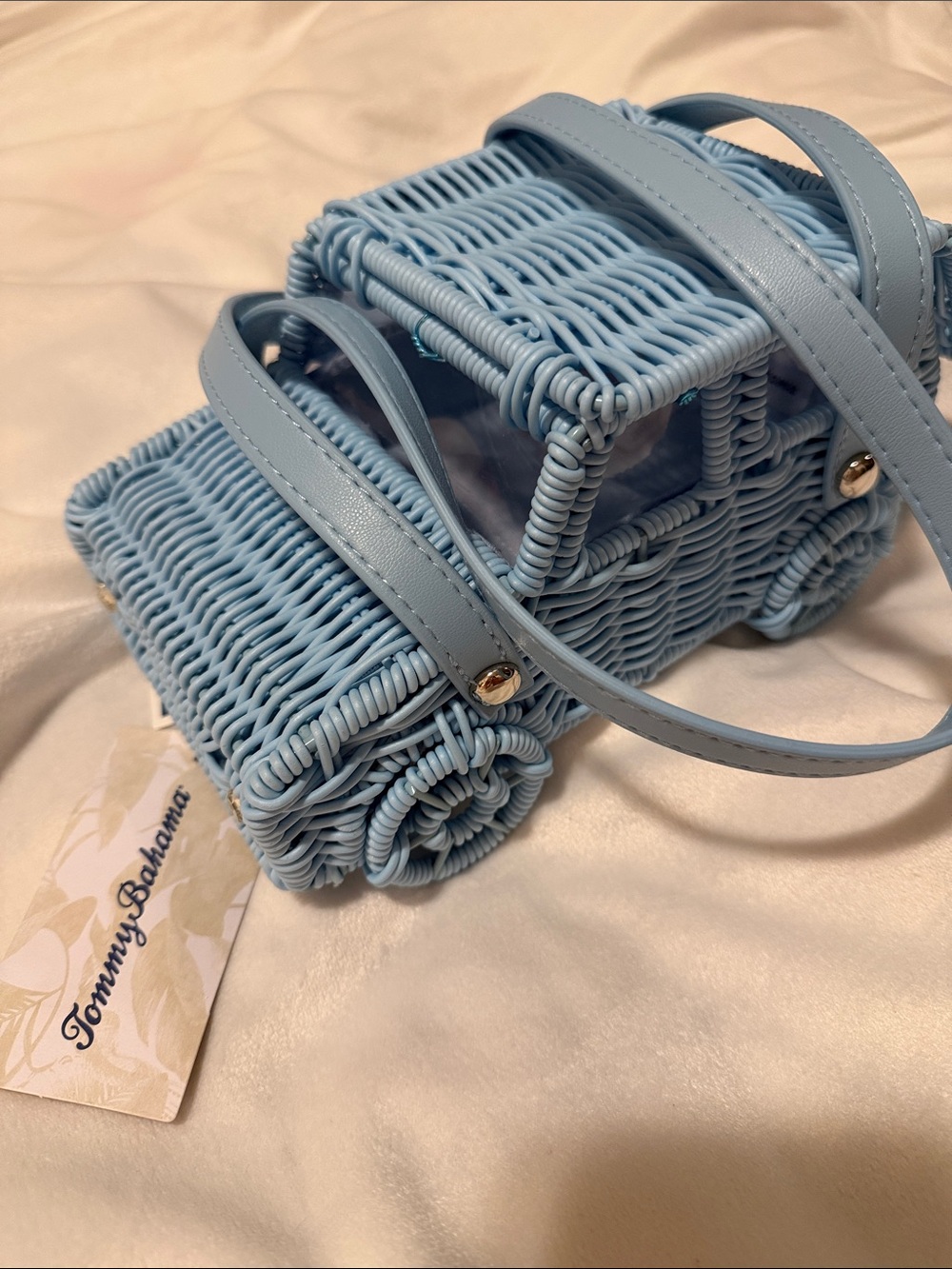 Tommy Bahama Pastel Blue Woven Crossbody Bag